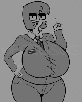 &gt;_&lt; 1boy 1girl age_difference animated audible_speech breasts crying english_audio formal_clothes freckles glasses hand_on_own_hip huge_breasts monochrome necrosus open_mouth pants pointing pointing_up puckered_lips shota suit tagme thick_thighs thighs topless_female video wide_hips