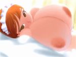 1girl animated bed bouncing bouncing_breasts breast_expansion breasts brown_eyes brown_hair cho_aneki creampot curtains dutch_angle female_focus huge_breasts hybrid_animation implied_sex indoors looking_at_viewer lying maid maid_headdress nipples on_bed on_side orange_hair qvga short_hair solo third-party_edit topless_female upper_body video