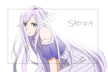 1girl bare_arms bare_shoulders check_commentary commentary commentary_request dress english_text hair_ornament isaka(_ria_iks) light_smile long_dress long_hair looking_at_viewer puffy_sleeves purple_dress purple_eyes purple_hair quinella sword_art_online sword_art_online:_alicization very_long_hair white_background