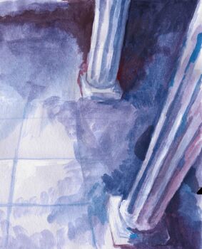 44insects animated animated_gif apron black_eyes colored_skin demon_girl demon_horns horns kiwi_(insects) original pillar red_skin solo spinning