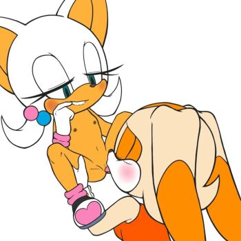 2girls cream_the_rabbit green_eyes loli multiple_girls nipples nude pussy rouge_the_bat sonic_(series)