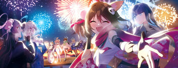 6+girls absurdres airi_(blue_archive) alternate_costume alternate_hairstyle animal_ear_fluff animal_ears black_boots black_gloves black_jacket black_sweater blonde_hair blue_archive blue_eyes blue_hair blue_halo blue_kimono blue_shirt blue_skirt blunt_bangs blunt_sidelocks blush boots bow bowtie breasts brown_eyes brown_hair cleavage closed_eyes closed_mouth commentary_request covering_breasts covering_privates detached_collar dog_ears dog_girl fang fireworks floral_print floral_print_kimono flower fox_ears fox_girl fox_tail gloves green_hair green_halo green_scarf grey_hair grey_jacket hair_between_eyes hair_bun hair_flower hair_ornament half_updo halo haruka_(blue_archive) haruka_(new_year)_(blue_archive) haruna_(blue_archive) high_heels highleg highleg_leotard highres hikari_(blue_archive) holding holding_fireworks izuna_(blue_archive) jacket jacket_on_shoulders japanese_clothes kimono knee_boots leotard long_hair looking_at_another looking_at_viewer medium_breasts moe_(blue_archive) multicolored_hair multiple_girls nasan_(coldtime) natsu_(blue_archive) neckerchief night nozomi_(blue_archive) official_alternate_costume one_side_up open_mouth partially_fingerless_gloves pink_flower pink_hair pink_halo pink_kimono pink_neckerchief pink_scarf playboy_bunny pointy_ears print_kimono purple_eyes purple_hair purple_halo purple_kimono red_bow red_bowtie red_eyes saori_(blue_archive) scarf shirt shoes short_kimono side_ponytail sidelocks skin_fang skirt squatting standing standing_on_one_leg sweater tail thighhighs turtleneck turtleneck_sweater twintails two-tone_hair umika_(blue_archive) white_jacket white_kimono white_shirt white_shoes white_thighhighs yellow_eyes yellow_halo yukari_(blue_archive)