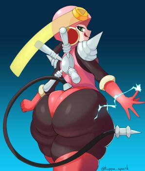 1girl ass back bodysuit corruption highres huge_ass kappa_spark leotard mega_man_(series) mega_man_battle_network multiple_girls roll.exe_(mega_man) thick_thighs thighhighs thighs