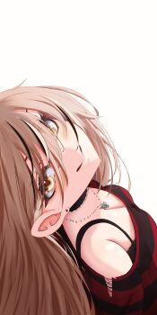 1girl absurdres black_hair black_sweater breasts brown_eyes brown_hair cleavage highres hololive hololive_english long_hair medium_breasts multicolored_hair nanashi_mumei nanashi_mumei_(emo) official_alternate_costume official_alternate_hairstyle red_sweater smile solo soru_(soruu) streaked_hair sweater two-tone_sweater virtual_youtuber white_background white_hair