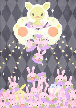 Rule 34 | > <, :3, argyle background, ekm, full body, gen 3 pokemon, gen 5 pokemon, gen 6 pokemon, goomy, gulpin, looking at viewer, nintendo, no humans, open mouth, pokemon, pokemon (creature), reuniclus, sparkle, spheal, star (symbol), too many