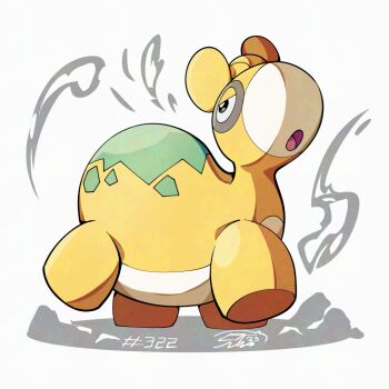 full_body gen_3_pokemon mistray-art nintendo numbered numel open_mouth pokemon pokemon_(creature) shirt signature simple_background solo white_shirt