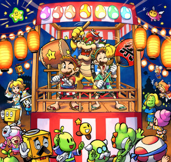 3girls 6+boys absurdres alternate_costume beanish_(mario) beanstar blonde_hair boo_(mario) bowser bracelet brock_(mario) broque_monsieur brothers brown_hair closed_eyes clothing_request colored_skin connie_(mario) drum earrings egg everyone facial_hair fava_(mario) festival glasses gloves green_skin highres holding holding_microphone horns instrument japanese_clothes jewelry kimono lantern long_hair luigi mario mario_&amp;_luigi:_bowser&#039;s_inside_story mario_&amp;_luigi:_brothership mario_&amp;_luigi:_paper_jam mario_&amp;_luigi:_partners_in_time mario_&amp;_luigi:_superstar_saga mario_&amp;_luigi_rpg mario_(series) masanori_sato_(style) mask microphone multiple_boys multiple_girls mustache night nintendo one_eye_closed open_mouth outdoors paper_lantern paper_mario_(character) ponytail prince_dreambert prince_peasley princess_peach princess_peach_(yukata)_(super_mario_odyssey) print_kimono red_hair red_toad_(mario) round_eyewear sandals short_hair siblings snoutlet_(mario) sphere_earrings spiked_bracelet spikes starlow stuffwell super_mario_odyssey super_star_(mario) toad_(mario) toadette white_gloves white_hair white_kimono yamari_(ya_mari_6363) yoshi yoshi_egg