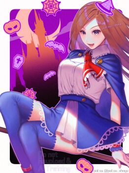 1girl blue_eyes brown_hair castlevania:_portrait_of_ruin castlevania_(series) charlotte_aulin halloween konami long_hair skirt solo