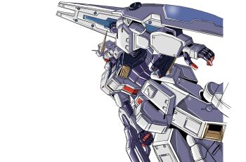 absurdres advance_of_zeta beam_rifle commentary_request energy_gun gundam gundam_tr-1_hazel hazel_custom_gundam highres huo_ji_wu machinery mecha mecha_focus mobile_suit no_humans robot science_fiction shield titans_(gundam) v-fin weapon white_background