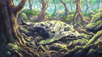 Rule 34 | abandoned, commentary request, day, forest, highres, nature, no humans, original, outdoors, overgrown, scenery, spacecraft, tree, user xxyt2353, wreckage