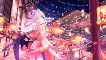 Rule 34 | 1girl, absurdres, blue archive, blush, commentary request, demon girl, demon horns, demon wings, forest 0, highres, hina (blue archive), horns, long hair, looking at viewer, low wings, night, outdoors, purple eyes, solo, standing, star (sky), tagme, white hair, wings