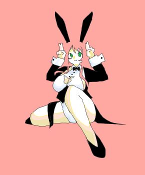 Rule 34 | 1girl, animal ears, black bow, black bowtie, black jacket, black shoes, bow, bowtie, breasts, cleavage, cleavage cutout, closed mouth, clothing cutout, collared leotard, elizi--s, fake animal ears, green eyes, huge breasts, jacket, leotard, momone momo, pink background, pink hair, rabbit ears, rabbit pose, shoes, sideboob, smile, solo, strapless, strapless leotard, utau, white leotard