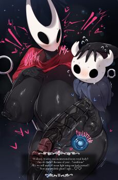 ! !! 1boy 1girl absurdres bar_censor black_skin blush breasts brother_and_sister censored cleft_of_venus cloak colored_skin cross-section dialogue_box english_text flying_sweatdrops grey_cloak half-siblings head_grab heart hetero highres hollow_knight hornet_(hollow_knight) huge_breasts huge_penis huge_testicles imminent_penetration incest knight_(hollow_knight) looking_at_another nail_(hollow_knight) nipples nude ovulation ovum penis penis_awe peterh_mon precum pussy red_cloak siblings size_difference sweat testicles veins veiny_penis veiny_testicles wide_hips