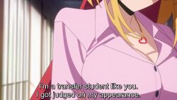 1boy 1girl animated anime_screenshot ass black_panties black_skirt blonde_hair bouncing_breasts breasts brown_hair buttons english_text glasses gradient_hair heart heart_necklace highres jewelry katagiri_nanase large_breasts long_hair multicolored_hair necklace nukigee_mitai_na_shima_ni_sunderu_watashi_wa_dou_surya_ii_desu_ka? panties pink_hair school_uniform shirt skirt sound subtitled tachibana_junnosuke tagme thigh_strap thighs thong two-tone_hair underwear video white_shirt