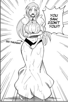 Rule 34 | 1girl, bleach, bleach: sennen kessen-hen, breasts, cleavage, cleavage cutout, clothing cutout, hair ornament, inoue orihime, long hair, monochrome, ririvart