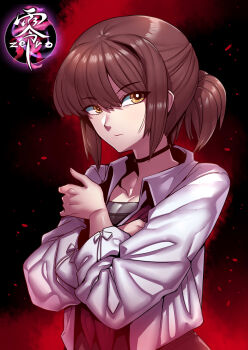 1girl brown_eyes brown_hair choker closed_mouth fatal_frame fatal_frame_1 highres hinasaki_miku looking_at_viewer short_hair solo tukiwani