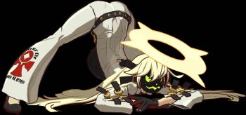 1girl 3d animated animated_gif arc_system_works ass belt bent_over blonde_hair bodysuit female_focus fingernails_over_gloves full_body gloves guilty_gear guilty_gear_xrd halo jack-o&#039;_challenge jack-o&#039;_valentine long_hair mask meme official_art solo squatting top-down_bottom-up