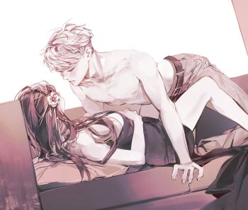 1boy 1girl black_hair blonde_hair blush breasts couple dress earrings gold_earrings gold_hairband hairband hetero highres husband_and_wife ideksams jewelry large_breasts long_hair shirt short_hair sidelocks spy_x_family twilight_(spy_x_family) yor_briar