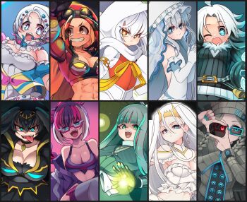 6+girls abs aqua_eyes aqua_nails arm_up bare_shoulders belt blacephalon black_choker black_hair blue_hair blunt_bangs blush borokuro braid breasts bright_pupils brown_eyes buzzwole celesteela choker cleavage closed_mouth commentary_request dot_nose earrings elbow_gloves eyelashes gen_7_pokemon glasses gloves glowing glowing_hand goggles goggles_on_headwear green_eyes green_hair grey_hair grin guzzlord hair_ornament hairornament hat headset heterochromia highres hood hood_up jewelry kartana long_hair long_sleeves multicolored_hair multiple_girls naganadel nail_polish nihilego nintendo one_eye_closed open_mouth orange_eyes personification pheromosa pink_hair pokemon purple-framed_eyewear purple_hair rectangular_eyewear red_eyes red_hair red_hat semi-rimless_eyewear short_hair smile stakataka star-shaped_pupils star_(symbol) symbol-shaped_pupils teeth tiara toned toned_female tongue tongue_out twin_braids twintails two-tone_eyewear two-tone_hair ultra_beast upper_teeth_only v-shaped_eyebrows white_gloves white_hair white_pupils xurkitree