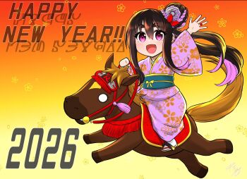 1girl 2026 colored_inner_hair happy_new_year highres japanese_clothes long_hair multicolored_hair nakayoshi_koyoshi new_year official_art open_mouth purple_eyes sentai_red_ga_isekai_de_boukensha_ni_naru smile yihdra_arvoln