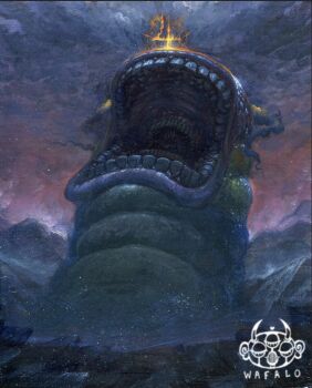 Rule 34 | 1boy, acrylic paint (medium), alternate form, artist logo, hagoromo, highres, jaws, jupiter symbol, logo, male focus, monster, nested mouths, one piece, open mouth, painting (medium), shawl, shepherd ju peter, teeth, traditional media, wafalo, worm