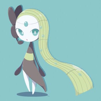 Rule 34 | 1girl, afuron, bright pupils, colored skin, commentary request, dress, full body, gen 5 pokemon, green eyes, green hair, highres, legendary pokemon, long hair, looking at viewer, meloetta, mythical pokemon, nintendo, open mouth, pokemon, pokemon (creature), pokemon focus, solo, standing, very long hair, white pupils, white skin
