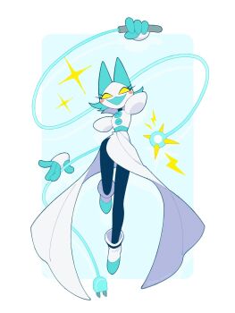 1girl animal_ears blue_tail blush cable cable_tail cat_ears cat_girl deltarune dress furry furry_female highres hika_mimix holding holding_flail holding_whip lightning_bolt_symbol mechanical_tail open_mouth rayman_limbs simple_background smile solid_eyes solo tail tasque_manager utdr_(toby_fox) whip white_dress yellow_eyes