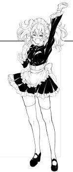 1girl arm_up blazer breasts character_request closed_eyes female_focus full_body gloves highres jacket juliet_sleeves kneehighs kyokucho large_breasts layered_skirt legs long_hair long_sleeves maid maid_headdress maid_kyouiku_botsuraku_kizoku_rurikawa_tsubaki medium_skirt official_art open_mouth puffy_sleeves seika_liz_(kyokucho) shirt_tucked_in shoes sketch skirt socks solo solo_focus teeth thighhighs thighs twintails upper_teeth_only yawning zettai_ryouiki