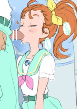 1boy 1girl blush breasts brown_hair censored closed_eyes erection fellatio flat_chest kikurage_(crayon_arts) large_penis loli natsuumi_manatsu oral original penis precure saliva school_uniform serafuku sketch small_breasts tagme tropical-rouge!_precure