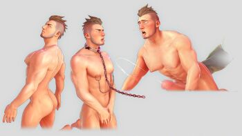 1boy ahegao anal ass blush boxer_(danshikobo) chain collar erection fisting interspecies male_focus male_penetrated muscular nipples orc pectorals penis piercing size_difference solo solo_focus sweat tongue tongue_out wince yaoi