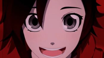 3d animated animated_gif cape dress grey_eyes red_cape ruby_rose rwby short_hair