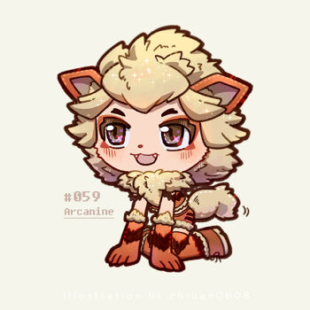 Rule 34 | 1girl, animal ears, arcanine, blush, boots, brown eyes, chibi, chibi only, chiuanzhang, dog ears, dog girl, dog tail, eyeliner, fangs, full body, gen 1 pokemon, gloves, kneeling, makeup, nintendo, open mouth, orange boots, orange gloves, orange shirt, orange shorts, orange thighhighs, personification, pokemon, shirt, shorts, solo, tail, thighhighs, white background