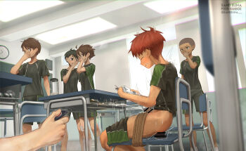 anal blush censored chastity_cage classroom cum dildo ejaculation highres male_focus male_penetrated multiple_boys mutoh_(sand_suna) orgasm original pinching_nose red_hair rope sand_suna school_uniform sex_toy shota smell sweat tagme undressing wince yaoi