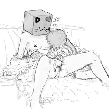 Rule 34 | !, 2girls, blush, box, breast sucking, cardboard box, cuptoast, dual persona, fingering, functionally nude, heart, multiple girls, noir.empty4, pasties, selfcest, simple background, spoken heart, white background, youtube, yuri