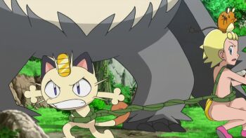 1girl anime_screenshot ass blonde_hair blue_eyes bonnie_(pokemon) dedenne gen_1_pokemon gen_6_pokemon loli meowth nintendo nude nude_filter pokemon pokemon_(anime) pokemon_xy_(anime) third-party_edit