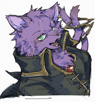 1boy absurdres animal_ears ao_gravity cat_boy cat_ears cat_tail extra_tails fangs furry furry_male green_eyes highres looking_at_viewer male_focus open_mouth tail tsuzurine_algo utau whiskers white_background