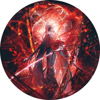 Rule 34 | black hair, blood, bloody weapon, burnt, e.g.o (project moon), embers, fire, game cg, great trichiliocosm (e.g.o), japanese clothes, kimono, limbus company, long hair, nai ga, obi, official art, ootachi, project moon, red eyes, ryoshu (project moon), sash, shiromuku, string, string of fate, uchikake, veil, veins, weapon, white kimono