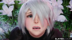 1boy 1girl 20s 2b_(nier:automata) 3d :&gt;= ahegao android animated artist_name audible_speech black_dress black_hairband blue_eyes cheek_bulge cum cum_in_mouth cum_in_throat cum_on_body cumdrip dark-skinned_male dark_skin deepthroat diadem dress ejaculation erection eye_contact eyeshadow facial fellatio flower gagging_(reflex) gargling gasp gokkun grass hair_over_one_eye hairband hentaudio hetero highres interracial juliet_sleeves kneeling large_penis long_sleeves looking_at_another looking_at_penis looking_at_viewer looking_down looping_animation lunamist lunamistxx makeup mole mole_under_mouth nier nier:automata nier_(series) no_blindfold on_grass open_mouth oral outdoors penis penis_slap platinumgames pov premature_ejaculation presenting puffy_sleeves pumping robophilia robot robot_girl rolling_eyes short_hair slapping slapping_with_penis slayed.coom solo_focus sound square_enix standing swallowing tongue tongue_out uncensored uvula video white_hair