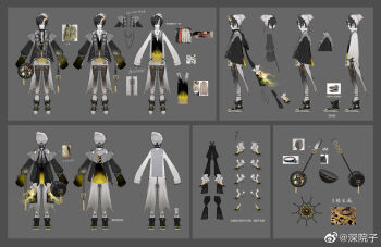 1boy a-pose anklet bag beanie black_jacket black_pantyhose black_ribbon black_scarf black_sclera black_shoes black_tabard border burning burning_clothes burning_paper chinese_commentary closed_mouth colored_sclera colored_skin expressionless fiery_horns flying_paper forever_7th_capital full_body gradient_pantyhose grey_background grey_border hair_over_one_eye hat high_collar highres holding holding_paper horns jacket jewelry long_shirt long_sleeves looking_at_viewer male_focus multiple_views off-shoulder_jacket off_shoulder official_art open_clothes open_jacket pantyhose paper patchwork_clothes pinstripe_pantyhose qiu_yan_(forever_7th_capital) red_eyes reference_inset reference_sheet ribbon scarf shen_yuanzi shoes short_hair shoulder_bag simple_background single_horn sleeve_ribbon sleeves_past_fingers sleeves_past_wrists sneakers socks solo standing straight-on sweater tabard tassel torn_clothes torn_sweater turnaround watermark weibo_watermark white_hat white_pantyhose white_skin white_socks white_sweater yellow_fire yellow_tabard