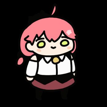 1girl :&gt; ahoge animated animated_gif bell black_headwear blouse blush_stickers chibi commentary detached_sleeves english_commentary full_body fuwafuwa_35 green_eyes hololive idle_animation looping_animation neck_bell o_o official_alternate_costume pink_hair red_skirt sakura_miko sakura_miko_(casual) shirt skirt sleeveless sleeveless_shirt solo standing transparent_background virtual_youtuber white_shirt