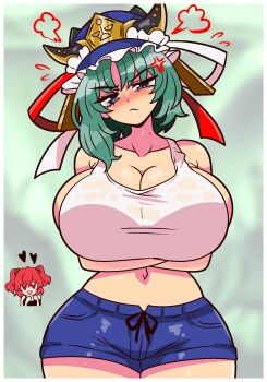 2girls alternate_costume anger_vein annoyed breasts grey_hair highres large_breasts multi multiple_girls seireiart shiki_eiki touhou