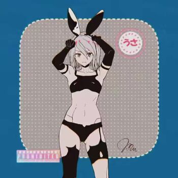 1girl a2_(nier:automata) android animated dancing elbow_gloves gloves nier:automata nier_(series) playboy_bunny tagme thighhighs throwing video