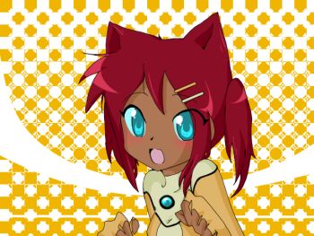 1girl animal_ears blue_eyes cat_ears cat_girl dark_skin dark-skinned_female female_focus red_hair sari_sumdac solo transformers transformers_animated upper_body