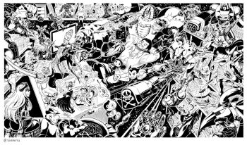 Rule 34 | 6+boys, 6+girls, atom (tetsuwan atom), batman, batman (series), batmobile, capcom, car, chun-li, commission, crossover, dark souls (series), dc comics, delorean, dragon ball, dragon quest, everyone, fighting, flying, full body, greyscale, gun, gundam, harlock saga, holding, holding weapon, iron man, kermit the frog, kicking, king dedede, macross, marvel, mazinger (series), mecha, mega man (character), mega man (classic), mega man (series), metal gear (series), monochrome, motor vehicle, multiple boys, multiple crossover, multiple girls, persona, persona 5, piccolo, robocop, robot, rush (mega man), saint seiya, sakura futaba, sega, simple background, sitting, slime (dragon quest), solid snake, soundwave (transformers), spider-man, spider-man (series), standing, street fighter, tagme, tao pai pai, tetsuwan atom, thanos, thick eyebrows, tokusatsu, transformers, ufo robo grendizer, v-shaped eyebrows, vinhnyu, weapon