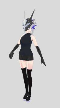 1girl 3d artist_name artist_request black_gloves blue_eyes bodysuit breasts covered_eyes dragon_girl elbow_gloves female_focus gloves helmet helmet_over_eyes highres long_glove long_hair looking_at_viewer medium_breasts model sidelocks solo solo_focus swordsoul_of_mo_ye white_background white_hair yu-gi-oh!