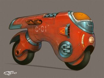 animal bird brown_background dated gaimoon highres machine motor_vehicle motorcycle no_humans original shadow signature simple_background vehicle_focus