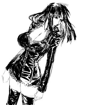 1girl black_boots black_dress black_hair boots breasts dress highres khentaiu looking_to_the_side monochrome nico_robin one_piece simple_background solo white_background