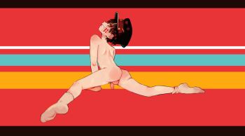 1boy ass back black_hair clwns full_body gakuseibou hanako_(jibaku_shounen_hanako-kun) hat highres jibaku_shounen_hanako-kun male_focus nude penis red_background short_hair shota smile socks solo teeth testicles