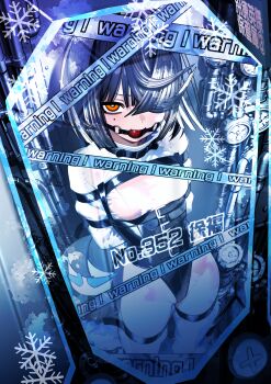 1girl absurdres arms_behind_back ball_gag black_hair black_leotard bound bound_arms breasts brown_eyes fate/grand_order fate_(series) gag gagged hair_over_one_eye highleg highres kitsunebi44410 latex latex_leotard leotard looking_at_viewer medium_hair skindentation small_breasts solo white_straps xu_fu_(fate)
