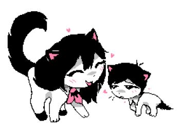 Rule 34 | 1boy, 1girl, blush, cat, little brother, long hair, mari (omori), older sister, omori, short hair, siblings, sunny (omori), teenage girl and younger boy